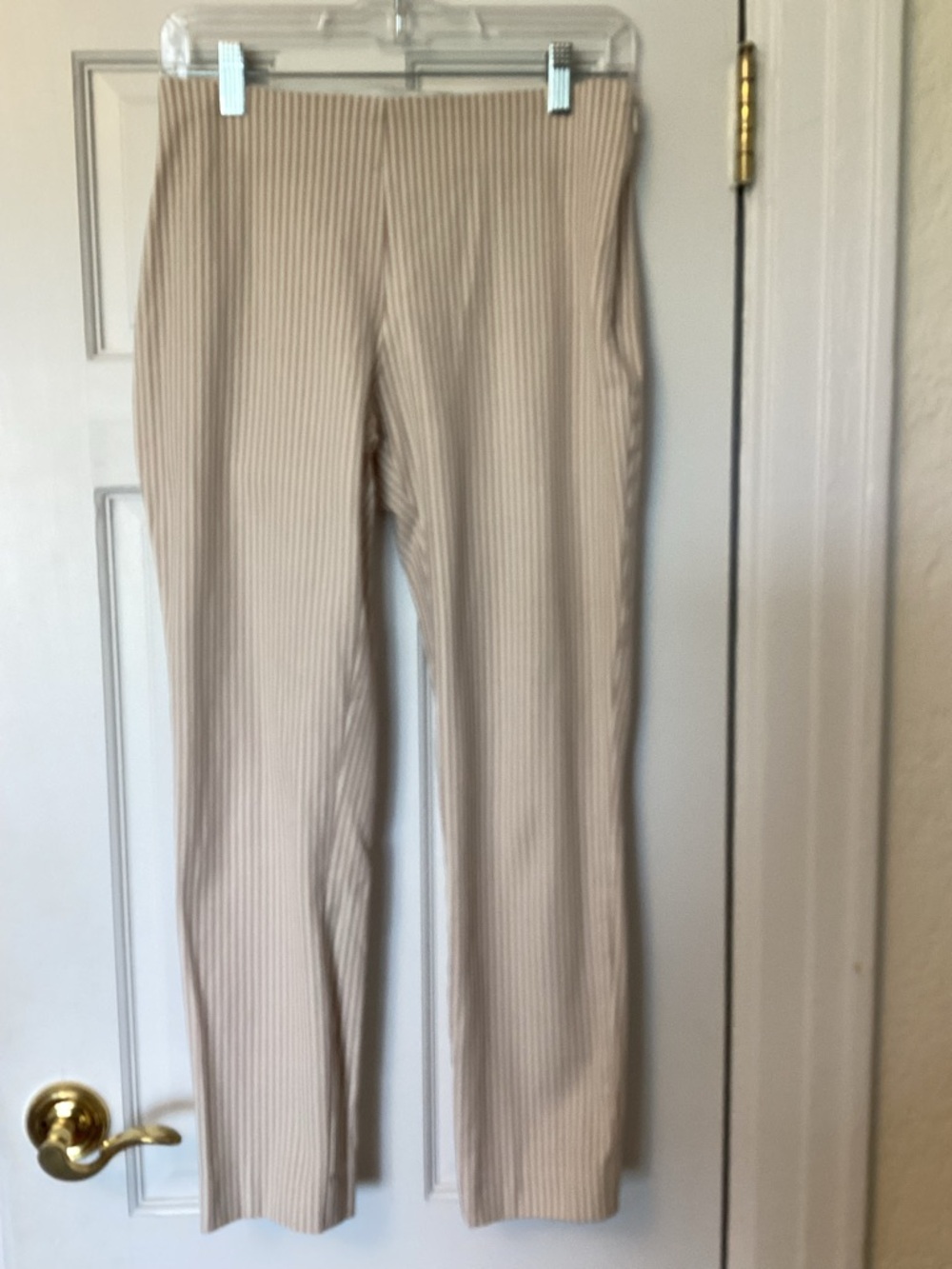 Women's Beige Ribbed Straight-Leg Pants